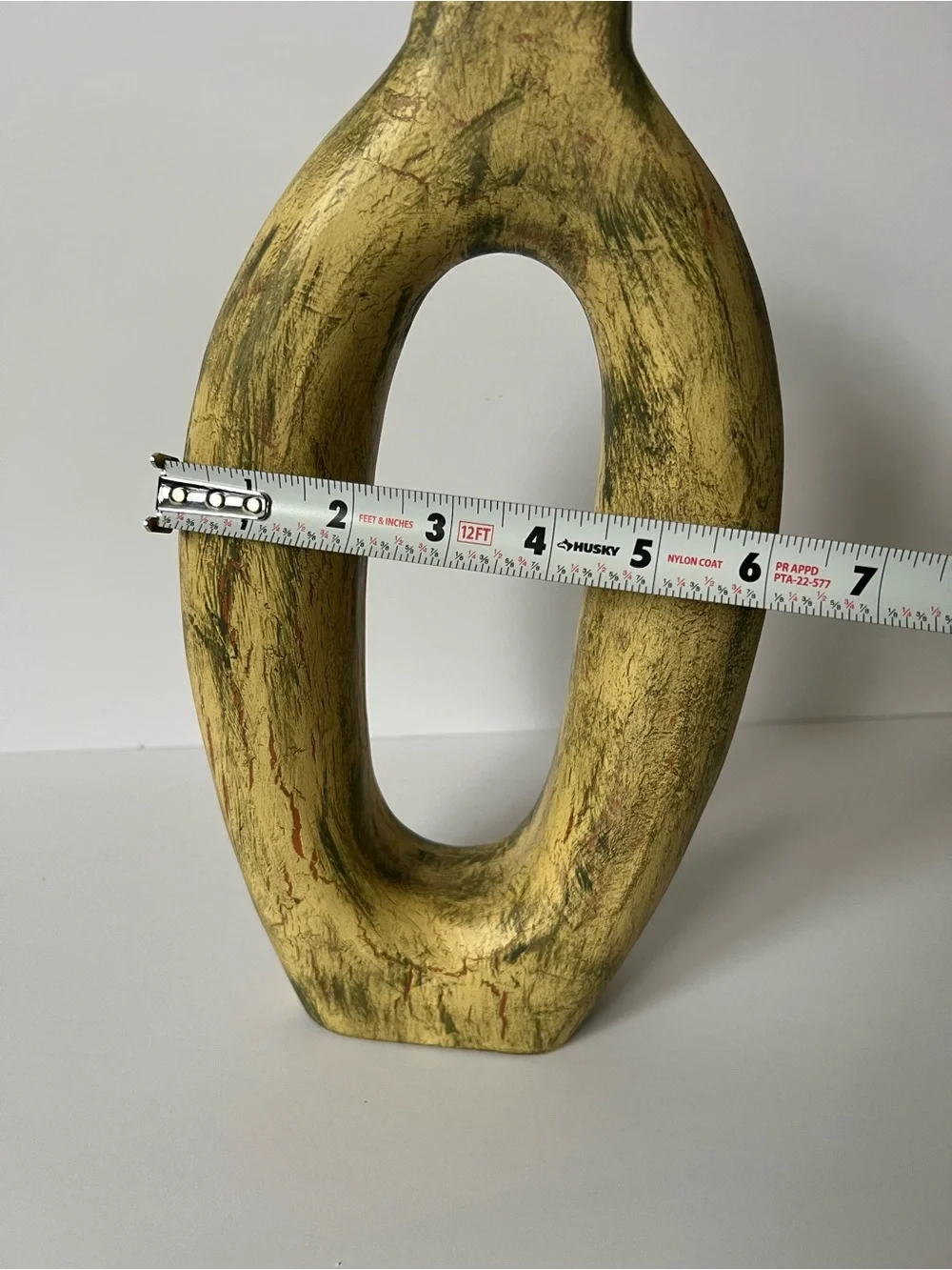 Oval Cutout Wooden Taper Holder in Distressed Yellow/GreenOrange Crackle Finish